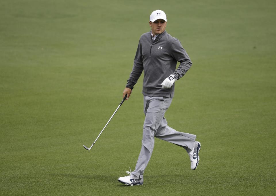 Jordan Spieth runs down the second fairway during a practice round for the Masters golf tournament Tuesday, April 8, 2014, in Augusta, Ga. (AP Photo/Darron Cummings)