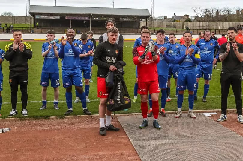 Albion Rovers players salute their fans after a 2-1 defeat against Berwick Rangers -Credit:Phil Dawson