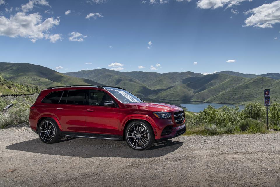 This photo provided by Mercedes-Benz shows the 2020 Mercedes-Benz GLS 580, a three-row luxury SUV that offers an extremely comfortable ride. (Courtesy of Daimler AG via AP)