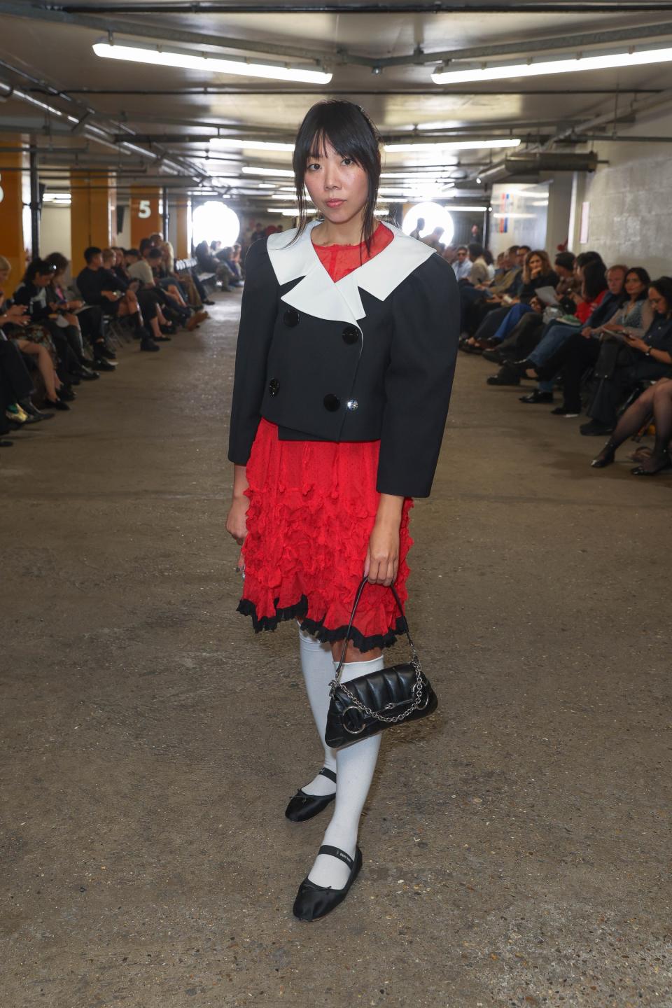 Susanna Lau, Susie Bubble, Miu Miu, satin flats, Mary Jane flats, black flats, Supriya Lele, London Fashion Week, ballet flats, flats, flat shoes, shoes, footwear, womens flats, womens shoes, balletcore, ballet flats trend, style, fashion, celebrity style