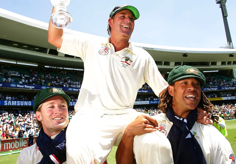 Seen here, Michael Clarke and Andrew Symonds chair Shane Warne after the Ashes series in 2007.