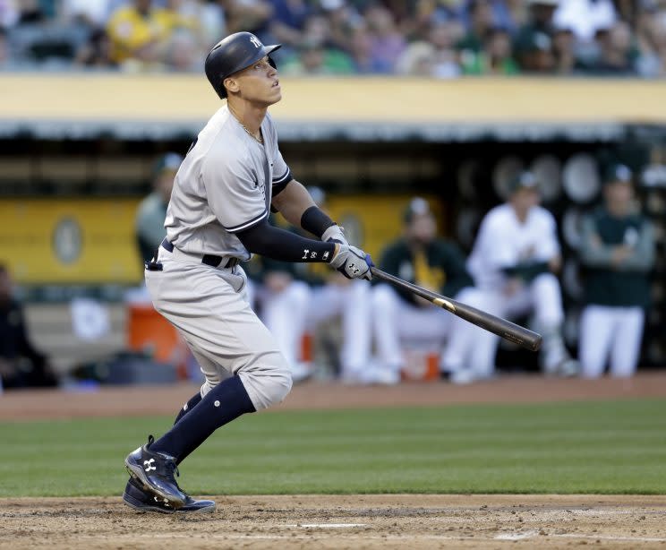 Will Aaron Judge be watching the balls fly out of Marlins Park at the Home Run Derby? (AP)