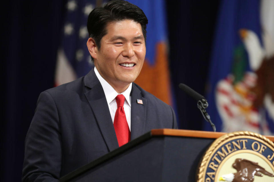 U.S. Attorney for the District of Maryland Robert Hur delivers remarks during Deputy Attorney General Rod Rosenstein's farewell ceremony on May 9, 2019. / Credit: Chip Somodevilla/Getty Images