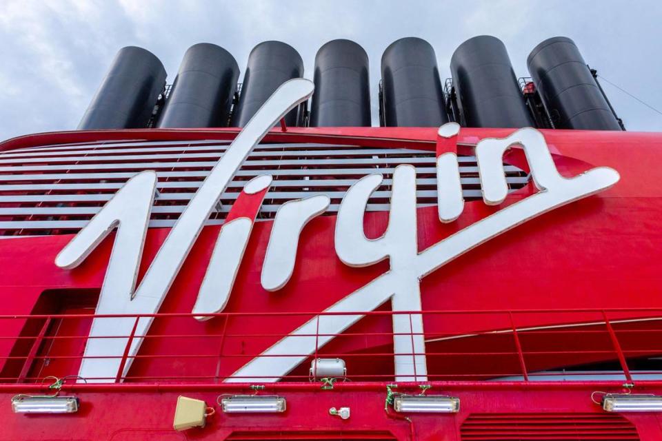A look at the signage aboard a Virgin Voyages cruise ship at PortMiami Terminal V in Miami.