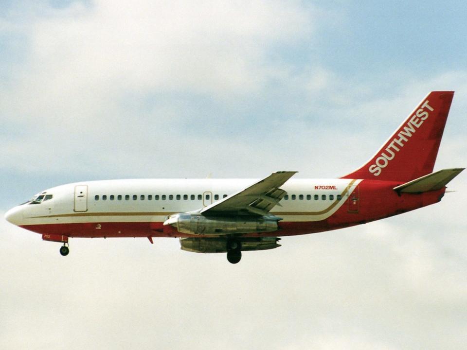 Southwest Airlines Boeing 737-2T4 at Los Angeles International Airport in 1991.