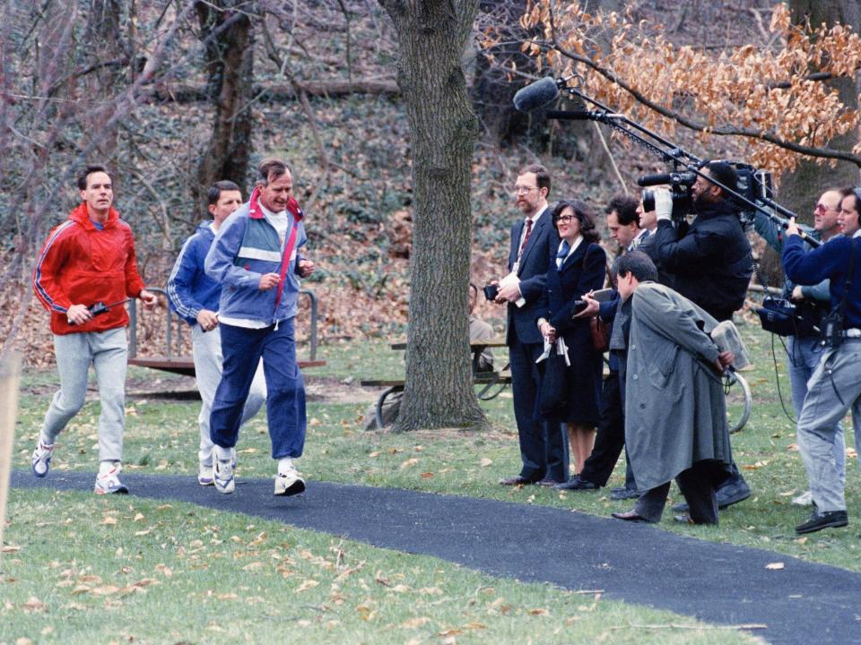George HW Bush jogs at the vice president's residence