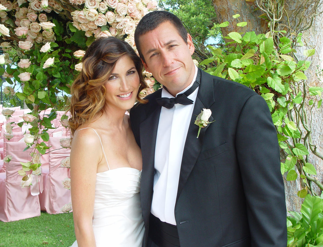 MALIBU, CA - JUNE 22:  Adam Sandler poses with his bride model-actress Jackie Titone at their wedding June 22, 2003 in Malibu, California. (Photo by Nick Gossen Courtesy ofAdamSandler.com/Getty Images) 