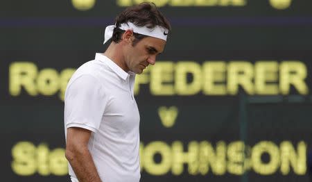 Britain Tennis - Wimbledon - All England Lawn Tennis & Croquet Club, Wimbledon, England - 4/7/16 Switzerland's Roger Federer during his match against USA's Steve Johnson REUTERS/Andrew Couldridge