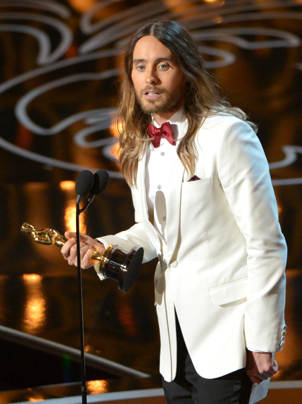 Jared Leto accepts the award for best actor in a supporting role for “Dallas Buyers Club” during the Oscars at the Dolby Theatre on Sunday, March 2, 2014, in Los Angeles. (Photo by John Shearer/Invision/AP)