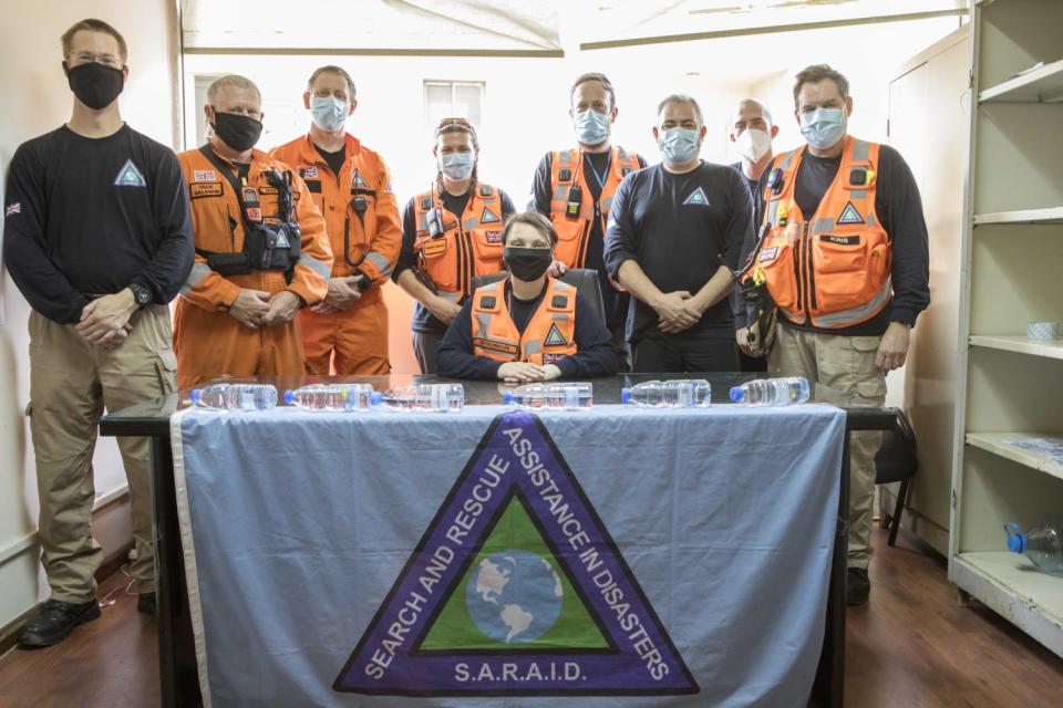 Steve Watkins, Tack Baldwin, Rob Davis, Sarah Pickup, Carrie Woodward, Thom Dowse, David Pickup, Filip Kirazov and Kris Hurley in Beirut (Saraid/PA)