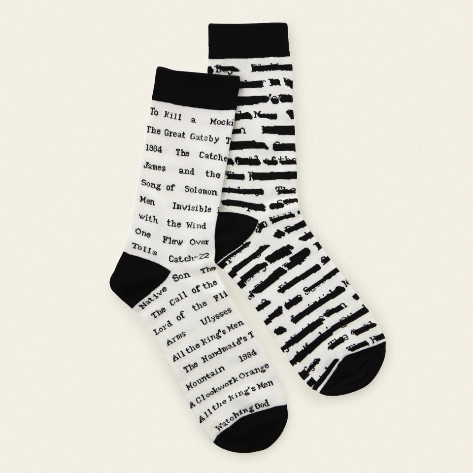 This photo shows anti-censorship socks from Uncommon Goods. Whether you go big, small or DIY, there are lots of ways to please dad on Father’s Day. (Uncommon Goods via AP)