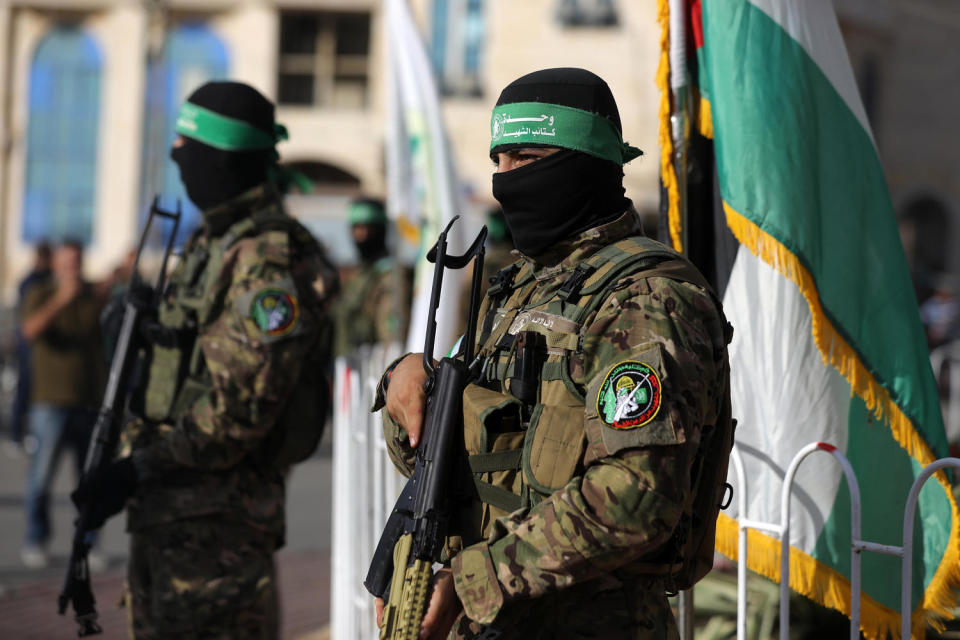 Members of the Ezzedine al-Qassam Brigades in Gaza City (Majdi Fathi/NurPhoto via Getty Images archive)