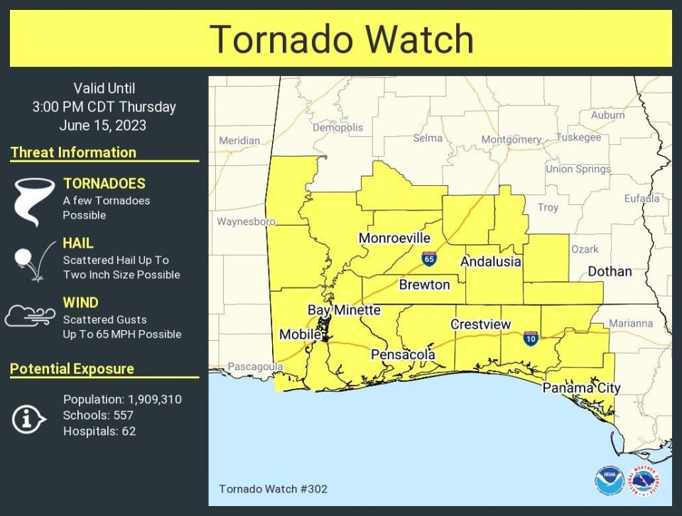 Tornado watch issued for parts of Alabama and Florida June 15, 2023.