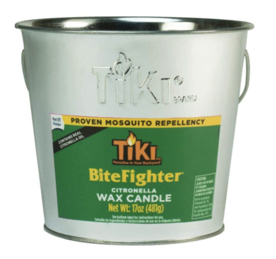 TIKI BiteFighter Citronella Wax Candle in tin bucked with green label (Photo via Amazon)