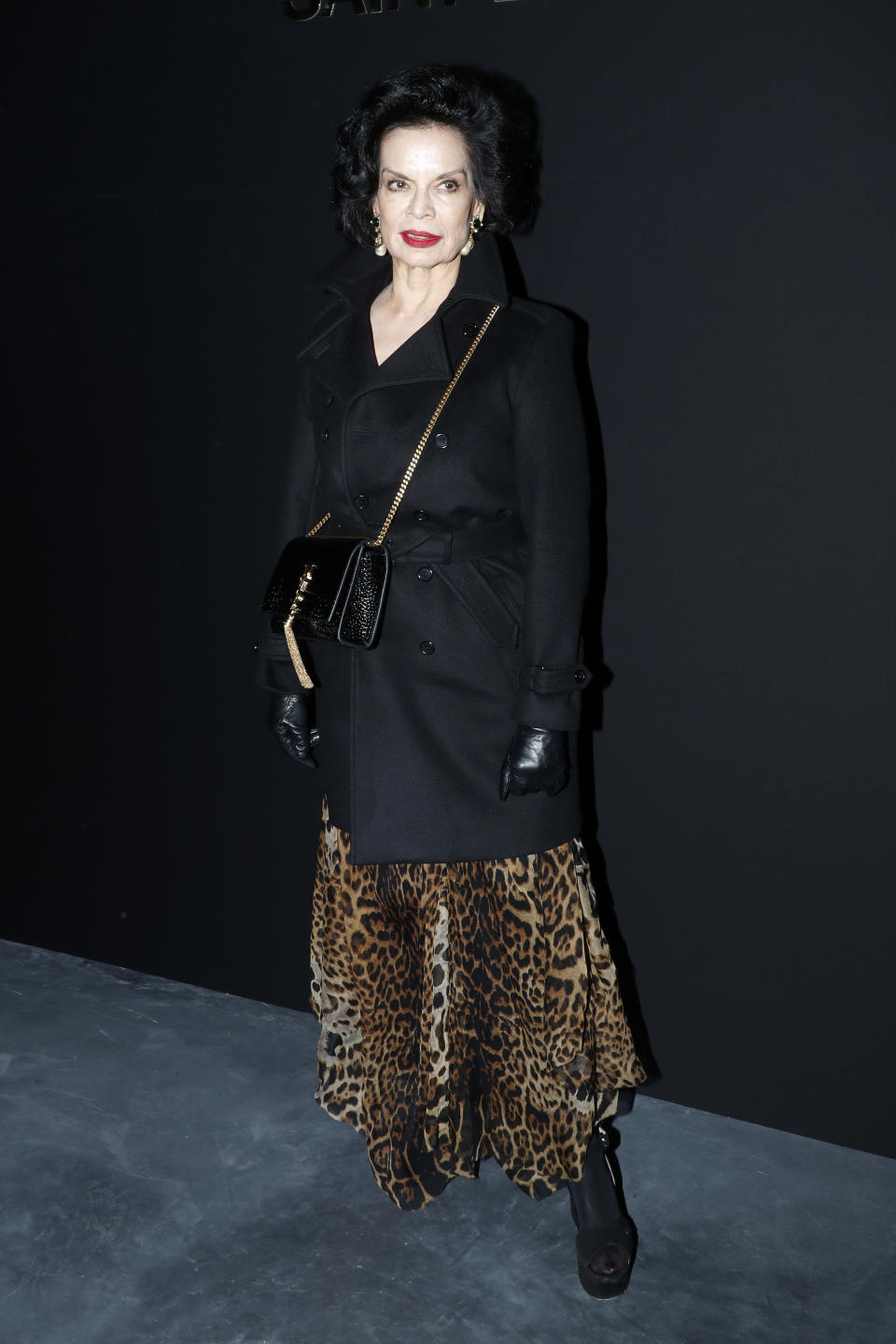 Bianca Jagger at the Saint Laurent February 2019 show during Paris Fashion Week