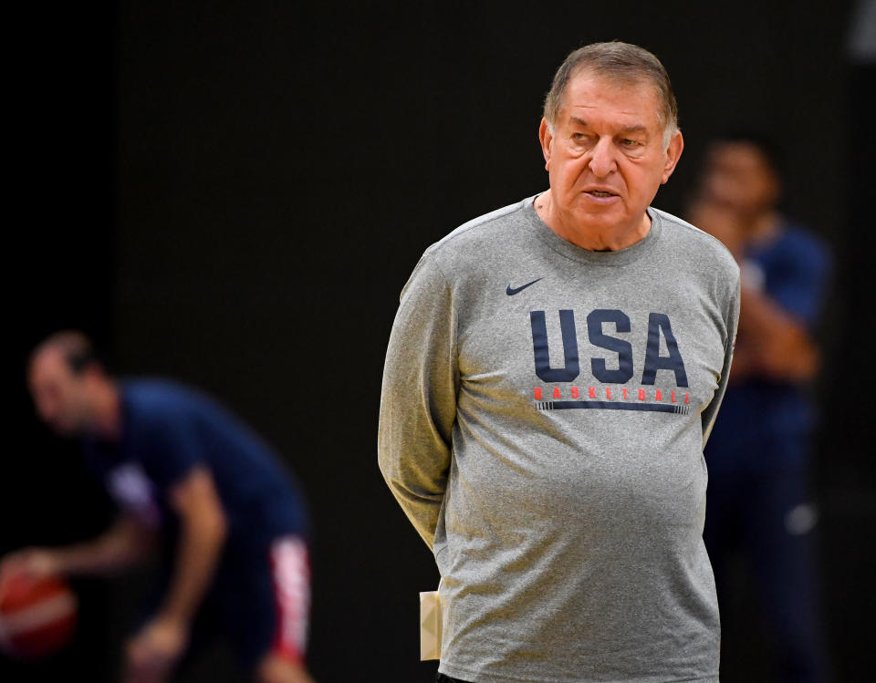 EL SEGUNDO, CA - AUGUST 15: Jerry Colangelo managing director of the 2019 USA Men's National Team looks on during the 2019 USA Men's National Team World Cup training camp at UCLA Health Training Center on August 15, 2019 in El Segundo, California. (Photo by Jayne Kamin-Oncea/Getty Images)