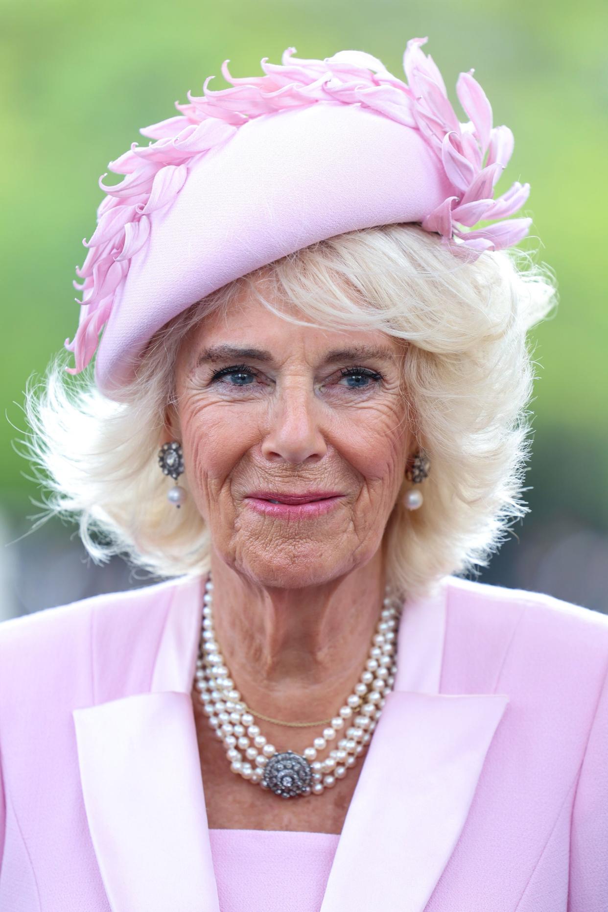 Queen Camilla sported a dusky pink suit (PA)