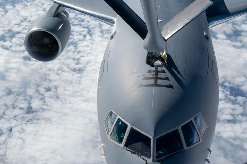 <em>A KC-46 takes on fuel from a KC-135 during Project Magellan (U.S. Air Force)</em>