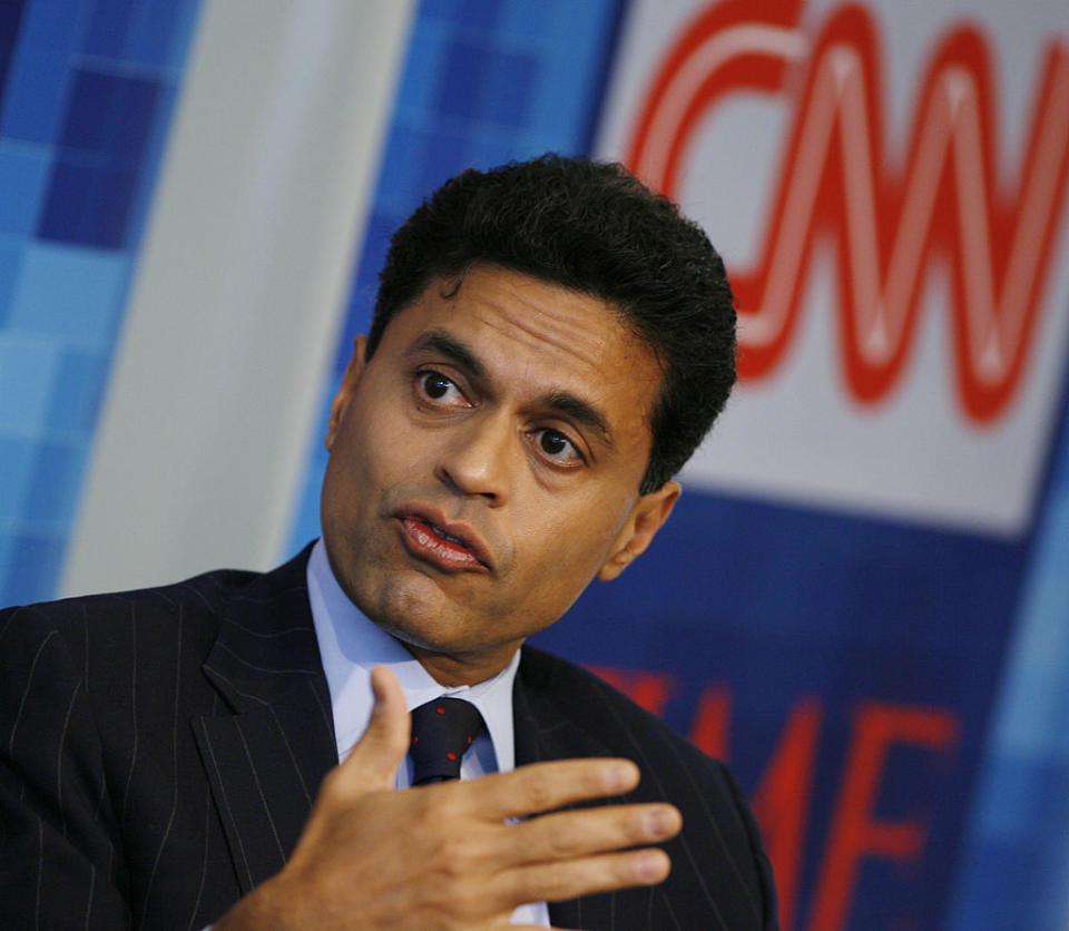 Pictured is CNN journalist Fareed Zakaria. He revealed on-air he had lost his mum to Covid-19.