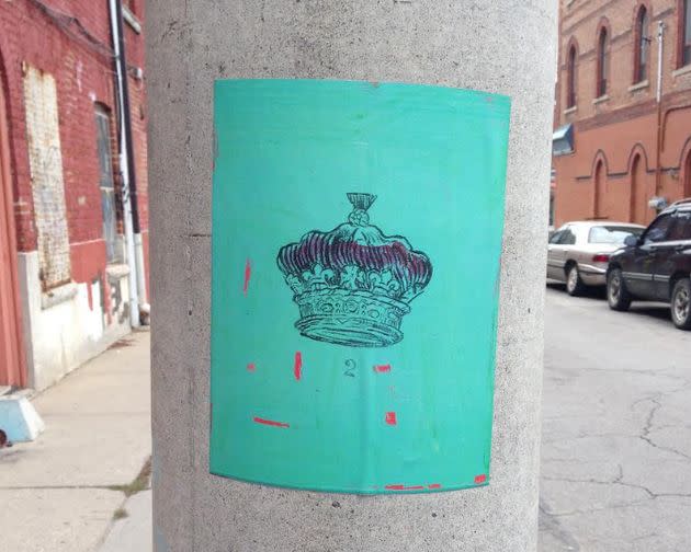The crown poster that Joe plastered all over the author's neighborhood. 