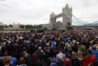 <p>People attend a vigil for victims of Saturday’s attack in London Bridge, at Potter’s Field Park in London, Monday, June 5, 2017. (Photo: Tim Ireland/AP) </p>