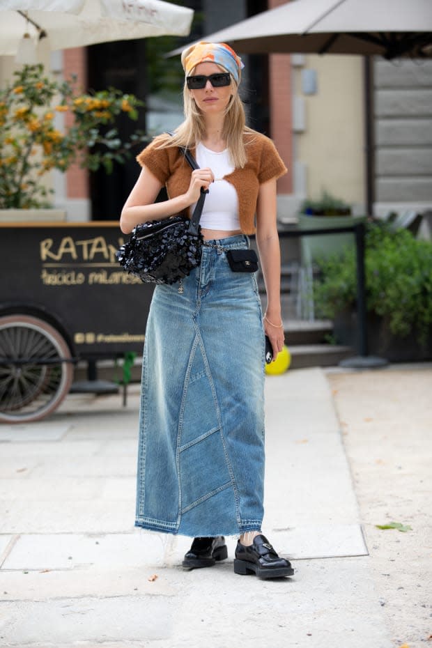 On the street of Milan Fashion Week Spring 2022 on Sept. 25, 2021<p>Photo: Getty Images</p>