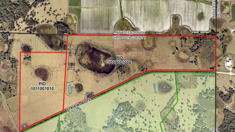 A screen shot of a Sarasota County graphic shows that the 290 acres which was recently acquired and protected against development touches Sarasota, Manatee and DeSoto counties.