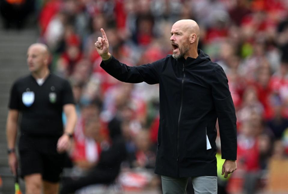 Manchester United manager Erik ten Hag gestures during a recent friendly in Dublin (Getty Images)