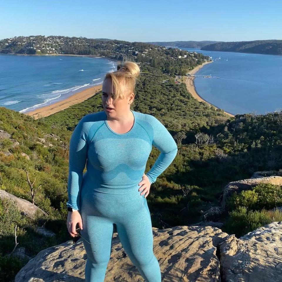 Rebel Wilson at Baeranjoey Lilghthouse in Palm Beach in blue activewear