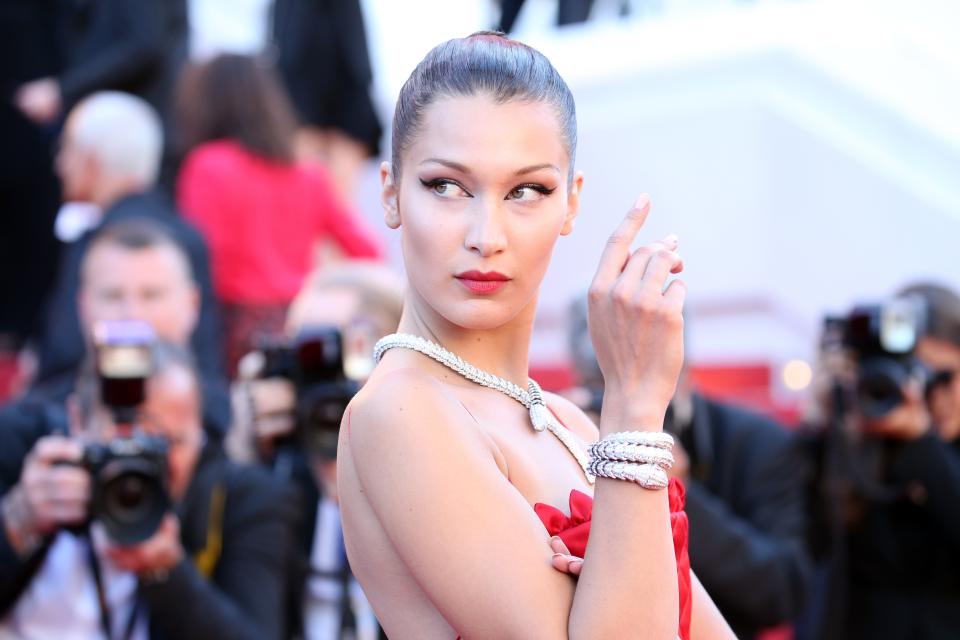 Bella Hadid was sporting thin brows on the red carpet last year. Photo: Getty