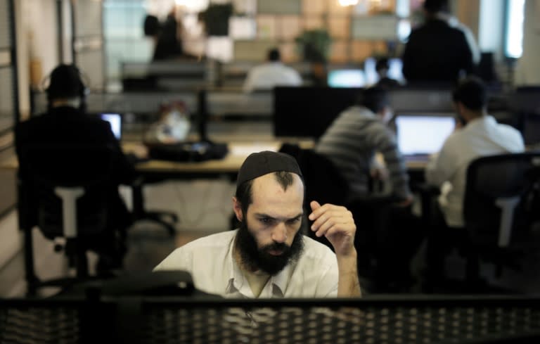 Ultra-Orthodox Jewish entrepreneurs work at Bizmax in Jerusalem