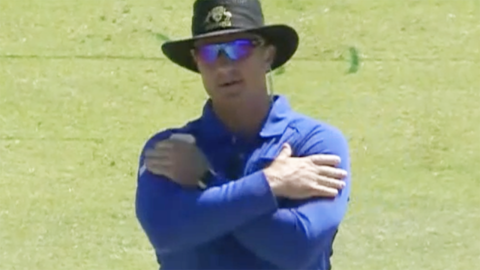 Umpire Donovan Koch reversed his own decision to dismiss Western Australia batsman Sam Whiteman, in a move that amused the cricket world. Picture: Fox Sports