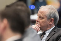 Prosecutor Creighton Waters listens to cross examination of witness Jeanne Seckinger about Alex Murdaugh's alleged financial crimes during his double murder trial at the Colleton County Courthouse on Tuesday, Feb. 7, 2023, in Walterboro, S.C. The 54-year-old attorney is standing trial on two counts of murder in the shootings of his wife and son at their Colleton County home and hunting lodge on June 7, 2021. (Joshua Boucher/The State via AP, Pool)