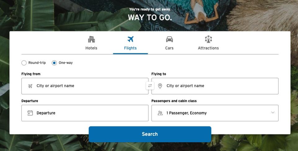 Screenshot of main flight search screen on the Citi Travel portal.