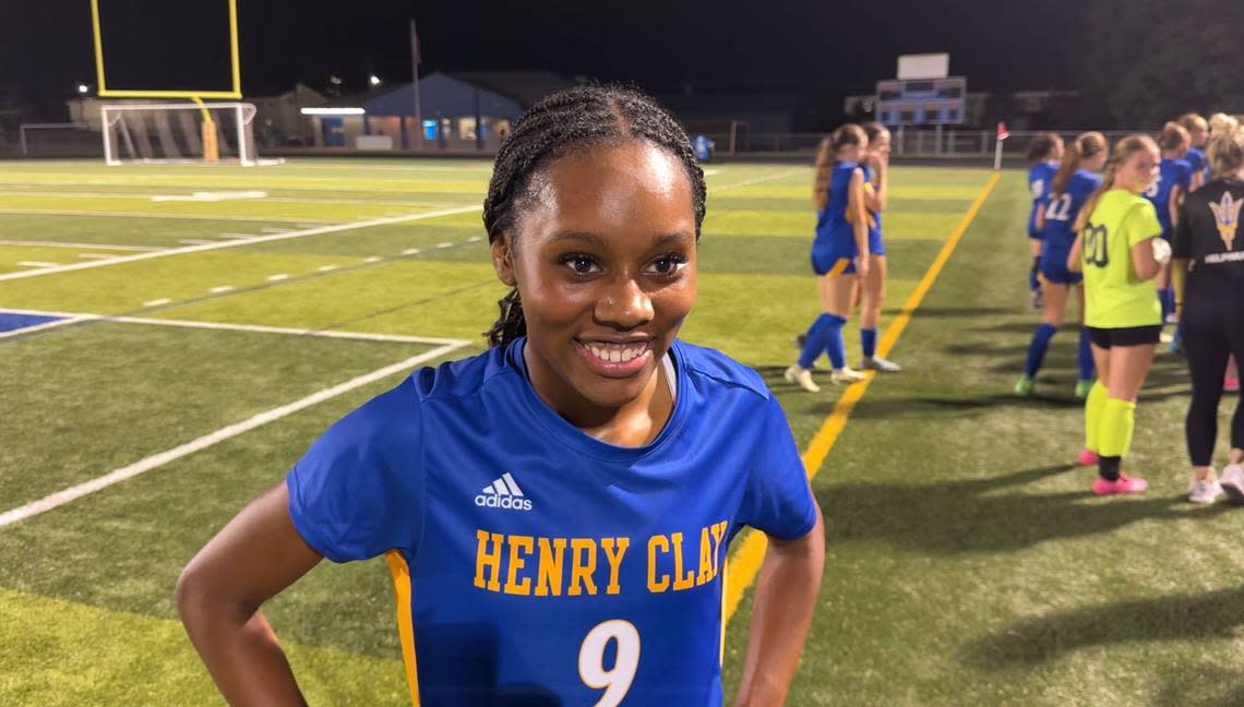 Henry Clay’s Avery Allen smiles as she talks about her goal and her team’s 1-1 tie against Lexington Catholic on Wednesday.