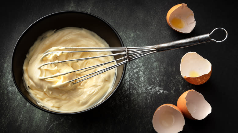 whisked mayo with egg shells
