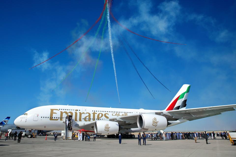 Emirates A380 at the Dubai Airshow in 2023.