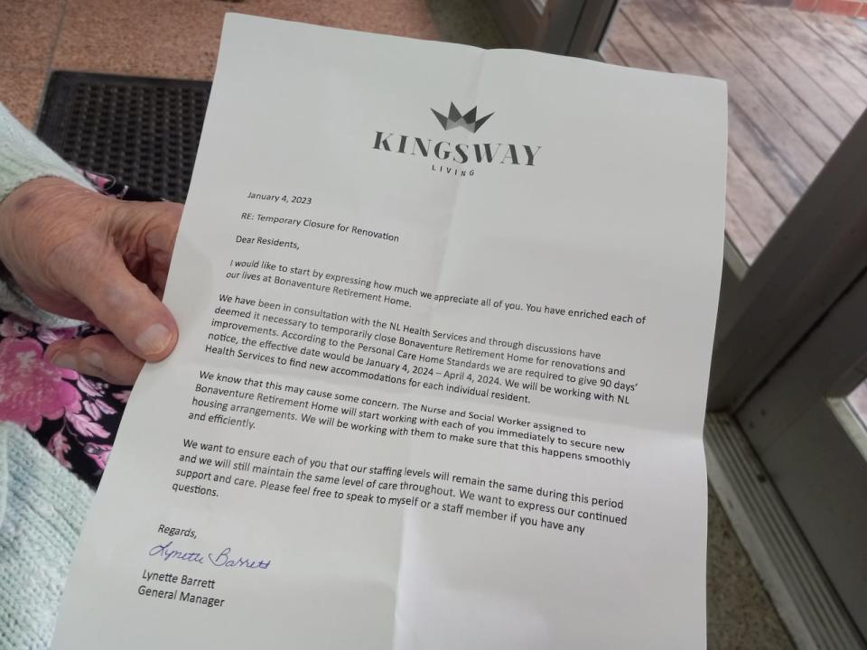 Kingsway Living, which owns Bonaventure Retirement Home, announced to residents on Jan. 4 the building was closing for renovations and they have to be gone by April 4.