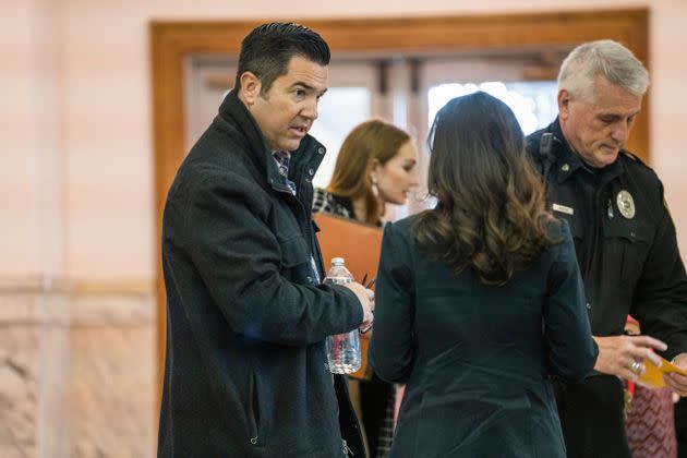 Republican Senate candidate Sean Parnell, left, at the Butler County Courthouse for the second day of his child custody trial on Nov. 8. (Photo: Andrew Rush/Pittsburgh Post-Gazette via AP)