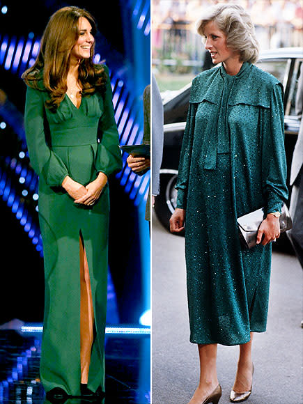 <p>One of <span>Kate</span>'s first – and most glamorous – maternity looks was this V-neck, high-slit <span>Alexander McQueen gown she wore</span> to the BBC Sports Personality of the Year Awards in London in December 2012. Diana chose a similarly glam dress – with glitter and more room to grow – while pregnant with Prince Harry in 1984. <strong>Get Kate's Look!</strong> Dessy Collection Surplice Ruched Chiffon Gown, $248; <span>nordstrom.com</span> Seraphine Jo Knot-Front Maternity Nursing and Maxi Dress, $59 - $150; <span>amazon.com</span></p>