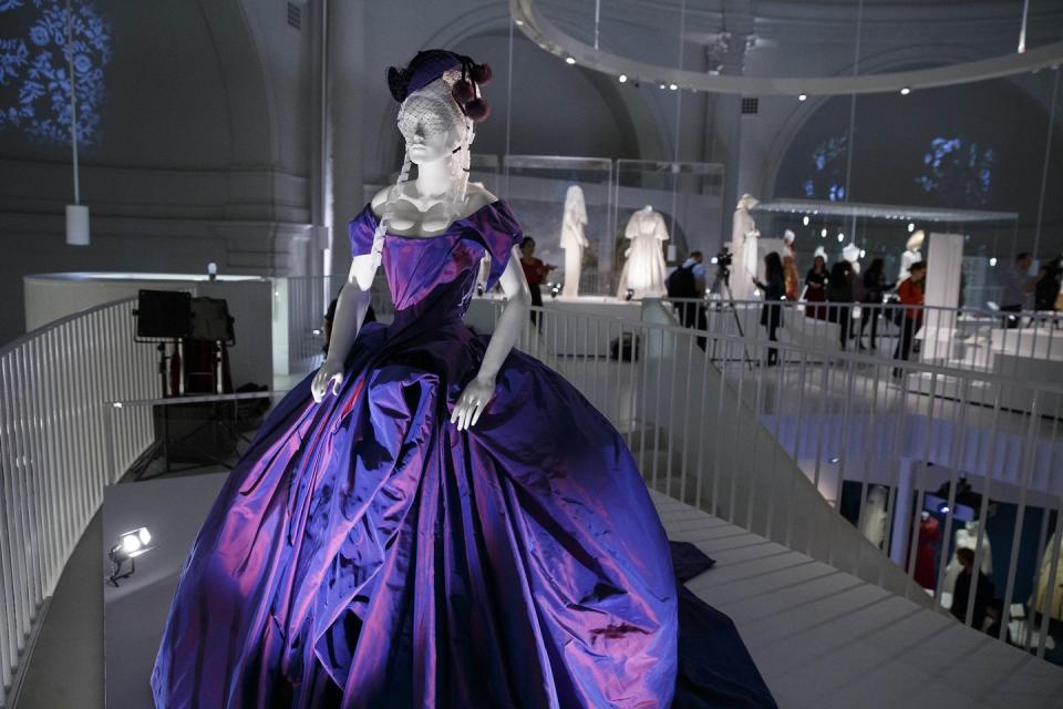 <p>Dita Von Teese and Marilyn Manson were anything but traditional, so for their 2005 wedding the burlesque dancer chose a custom violet silk dress by Vivienne Westwood.</p>