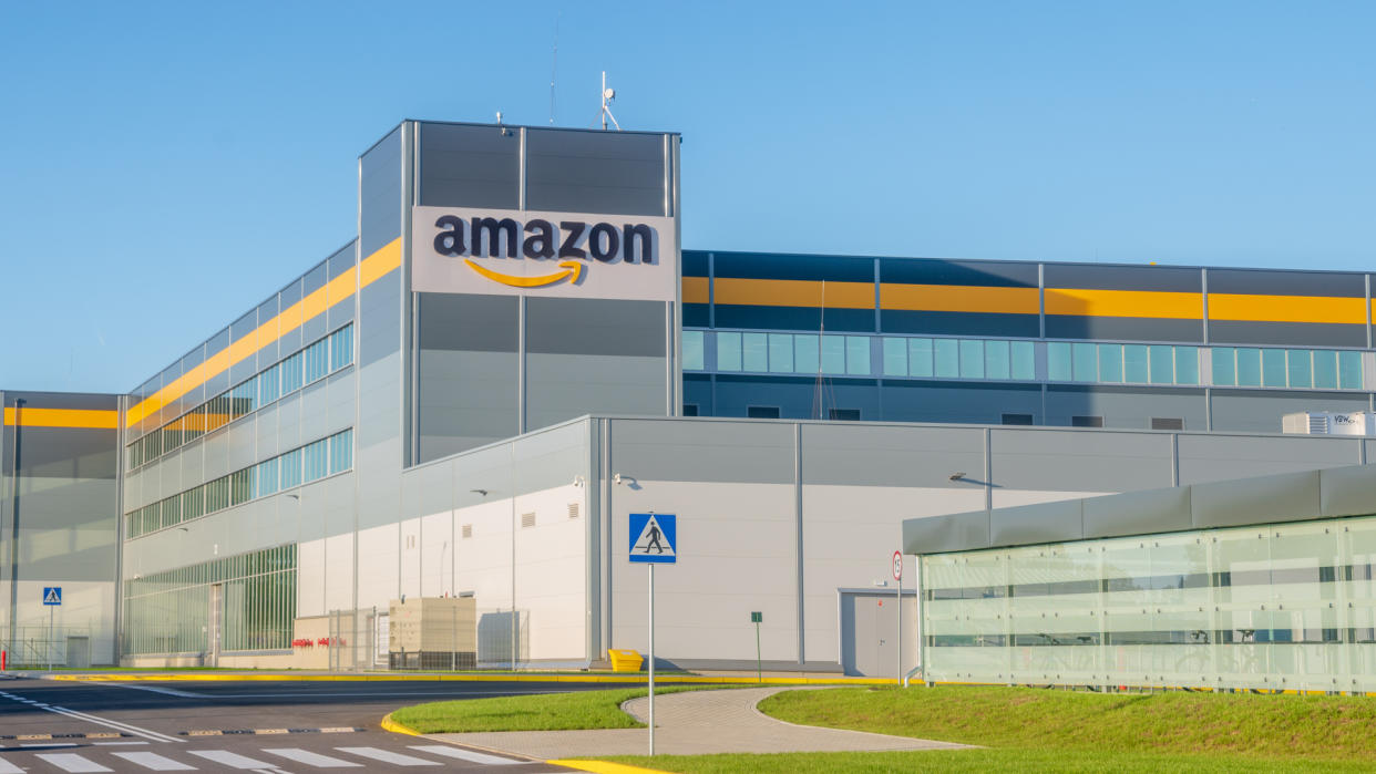 Szczecin, Poland-July 2018: Amazon logistics center near Szczecin in Poland-panorama.