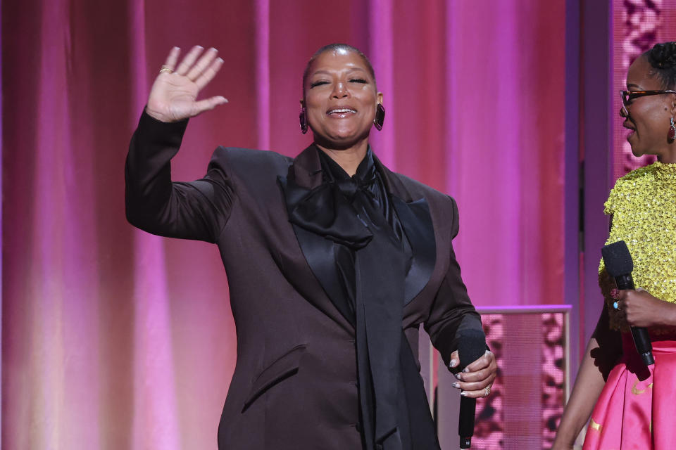 Queen Latifah and Erika Alexander at the 55th NAACP Image Awards held at The Shrine Auditorium on March 16, 2024 in Los Angeles, California.