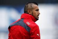 Chile's soccer player Arturo Vidal participates in a team training session in Santiago, Chile, July 1, 2015. Chile will face Argentina for their Copa America finals on July 4. REUTERS/Ivan Alvarado