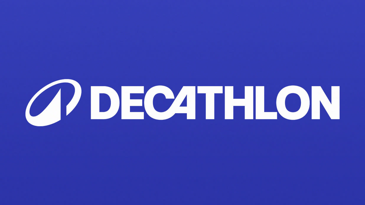  Decathlon new logo, white on a dark blue background. 