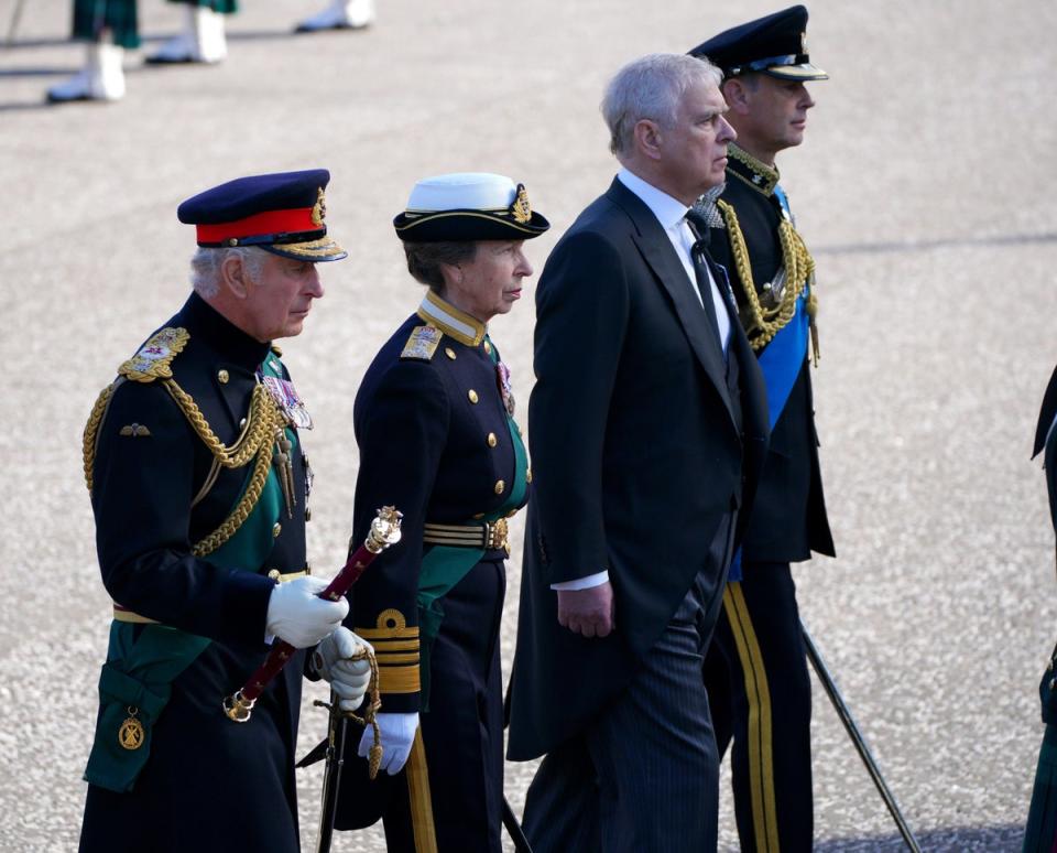 Prince Andrew walked in the coffin procession in Edinburgh with his siblings (PA)