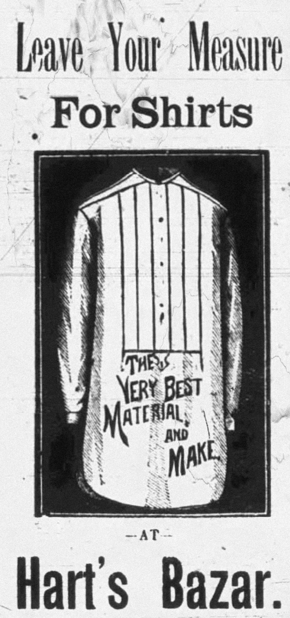 Located in the Patterson Building, Hart'z Bazar sponsored a float in the parade. The ad is from the Muncie Morning Star, July 5, 1884.