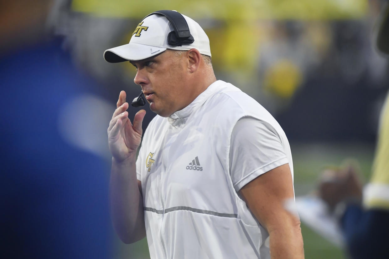 ATLANTA, GA - September 10: Georgia Tech Yellowjackets coach Geoff Collins walks along the sideline during the first quarter of a college football game between the Western Carolina Catamounts and Georgia Tech Yellowjackets on Saturday, September 10, 2022 at Bobby Dodd Stadium in Atlanta, GA. (Photo by Austin McAfee/Icon Sportswire via Getty Images)