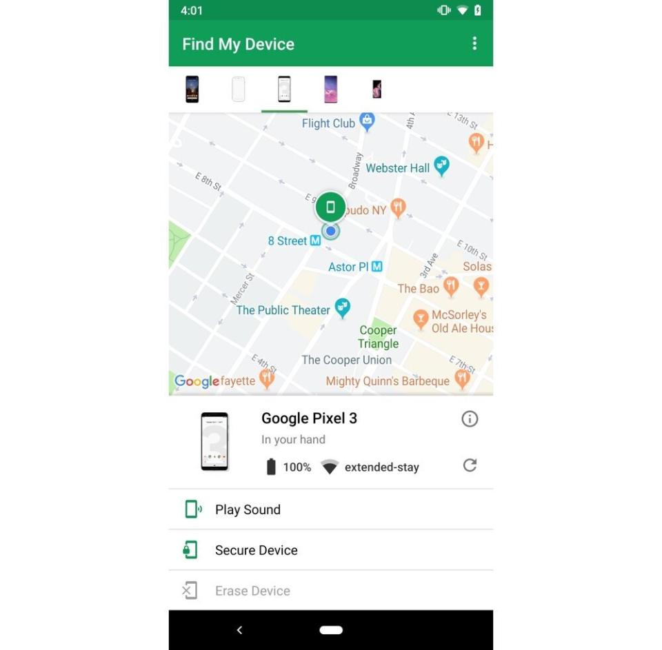 Google's Find My Device works the same way as Apple's Find My iPhone, and helps you locate all of your Android devices. (Image: Dan Howley)