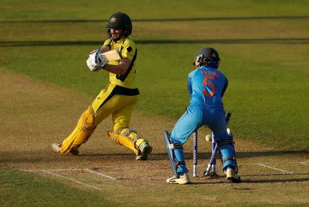 Cricket - Australia vs India - Women's Cricket World Cup Semi Final - Derby, Britain - July 20, 2017 India's Deepti Sharma (not pictured) takes the wicket of Australia's Alex Blackwell to win the match Action Images via Reuters/Lee Smith